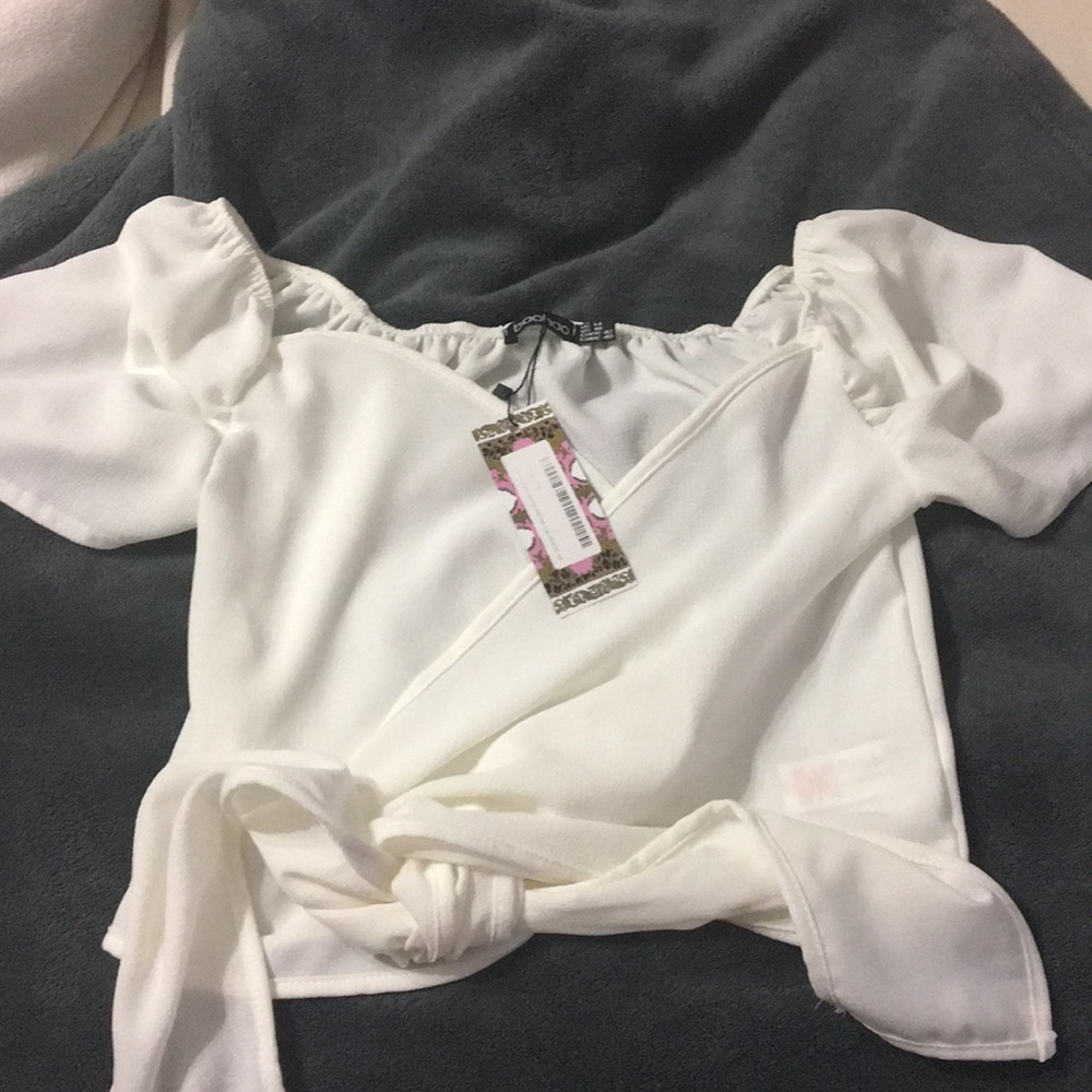 White tie back crop top